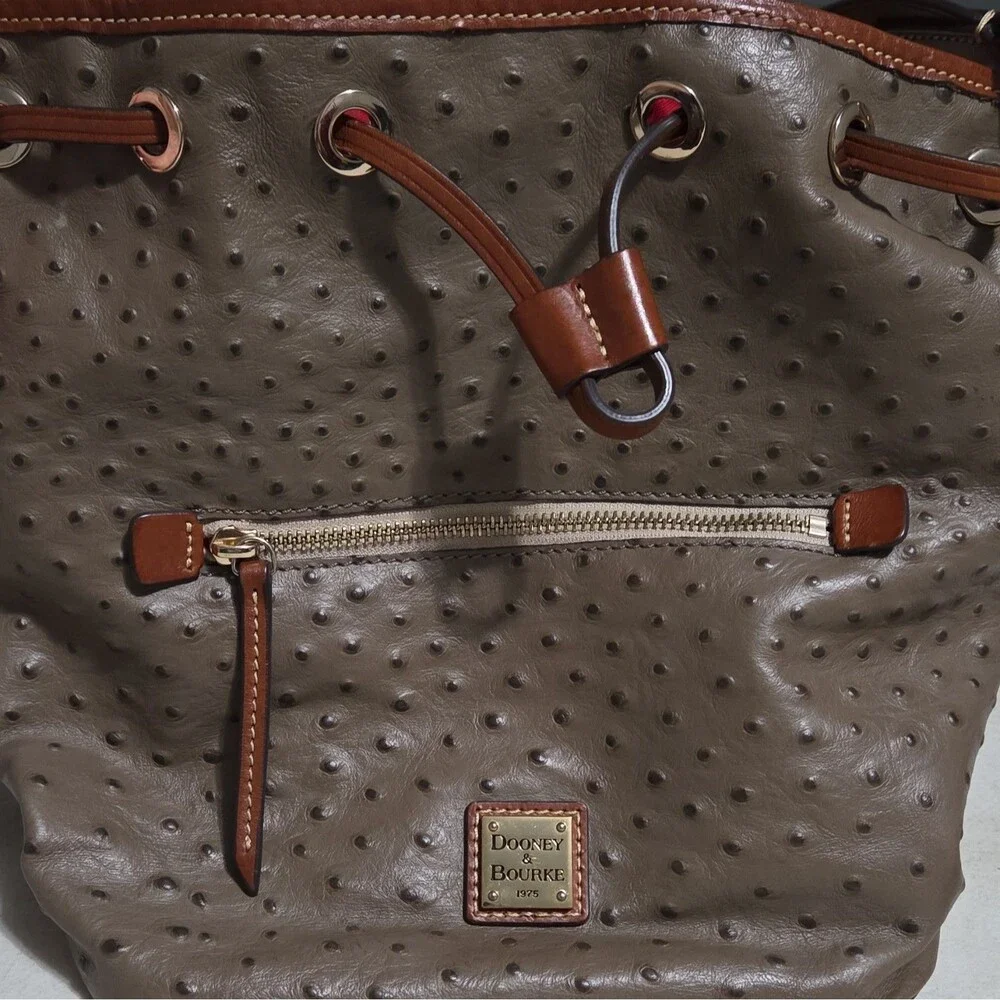 Dooney & Bourke Ostrich Embossed Leather Drawstring Bag & Continental Wallet Set